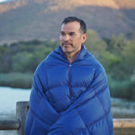 650 Fill Power Down | Water-Resistant | Packable Down Camping Blanket-Blue/Red