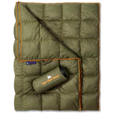 650 Fill Power Down | Water-Resistant | Packable Down Camping Blanket- Olive/Orange